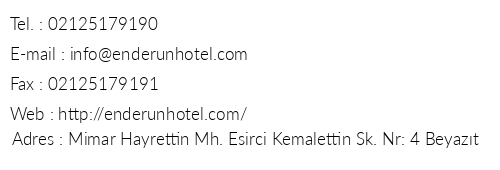 Enderun Hotel telefon numaralar, faks, e-mail, posta adresi ve iletiim bilgileri